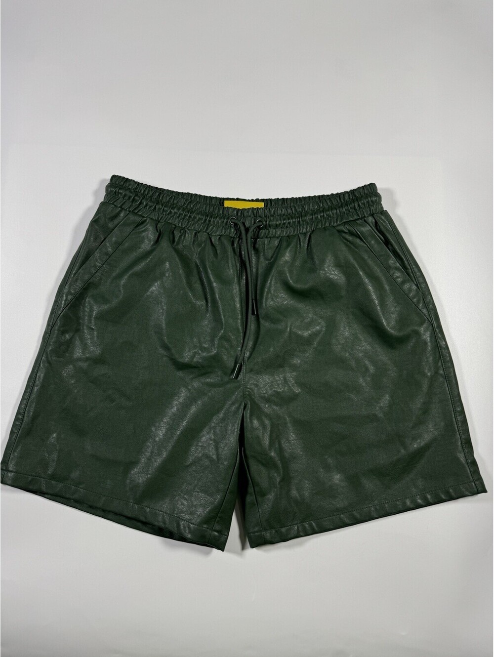 Maison Article Mens XL Green Faux Leather Shorts Drawstring Elastic Waist